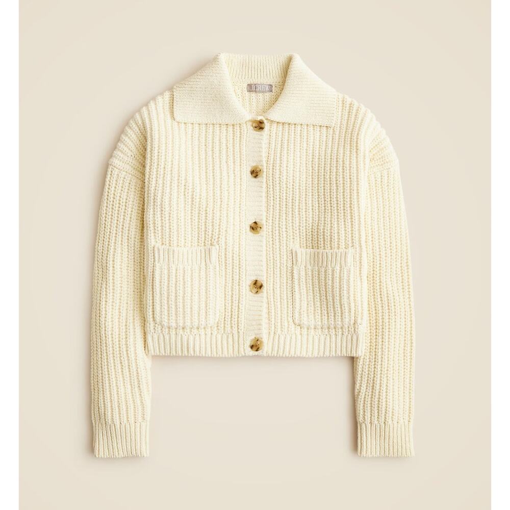 J. Crew Women's Collared Crewneck Cardigan Sweater Ivory Lace Cream Size XXS NWT